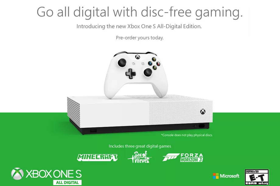 مایکروسافت از نسخه‌ی تمام دیجیتالی بدون دیسک درایو Xbox One S رونمایی کرد